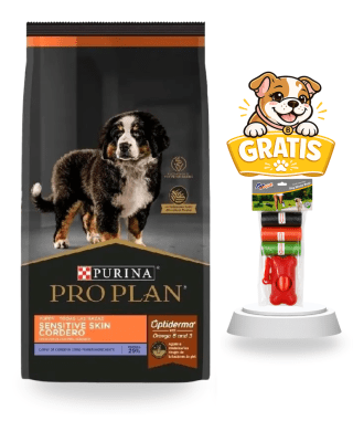 Pro Plan cachorro cordero Sensitive Skin 15kg + Porta bolsas
