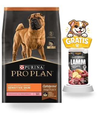 Pro Plan Sensitive Skin Salmón Razas Medianas y Grandes 12kg + Paté