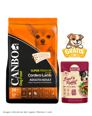 Canbo Adulto Super Premium con Cordero - Razas Pequeñas 3kg + Pouch Aratón