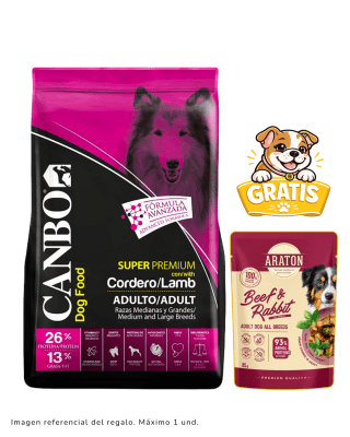 Canbo Adulto Super Premium Cordero Razas Medianas y Grandes 3kg + Pouch Araton