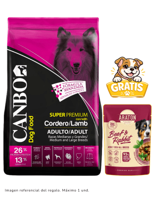 Canbo Adulto Super Premium Cordero Razas Medianas y Grandes 15kg + Pouch Araton