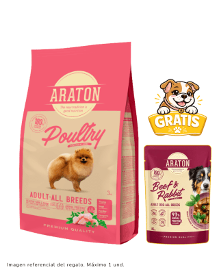 Araton Dog Adulto Poultry All Breeds 3kg + Pouch beef & rabbit