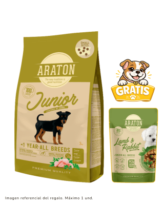 Araton Dog Junior Small Bite Pollo, Pato y Pavo 3kg + Pouch