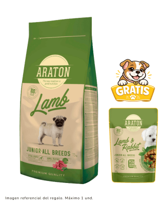 Araton Dog Junior (cachorro) Lamb All Breed 15kg + Pouch lamb & rabbit
