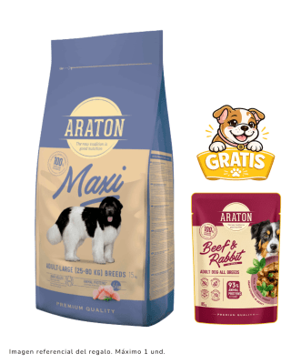 Araton Dog Maxi Adult Large Pollo, Pato y Pavo 15kg + pouch beef & rabbit