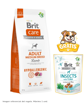 BRIT CARE ADULT MEDIUM BREED LAMB HYPOALLERGENIC 12KG + SNACK DE ATÚN