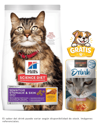 Hills SD Feline Adult Sensitive Stomach and Skin 1.6kg + 1 drink gratis