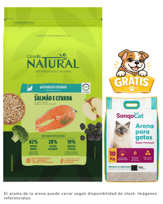 Guabi Natural Gato Adulto Castrado Salmón y Cebada 7.5kg + 1 arena gratis