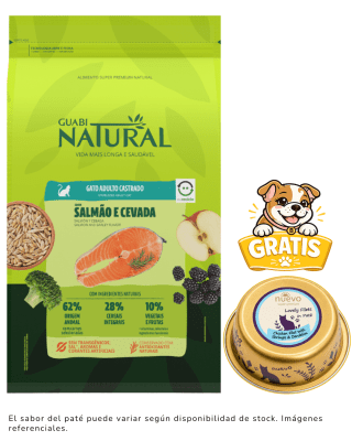 Guabi Natural Gato Adulto Castrado Salmón y Cebada 1.5kg + 1 paté gratis