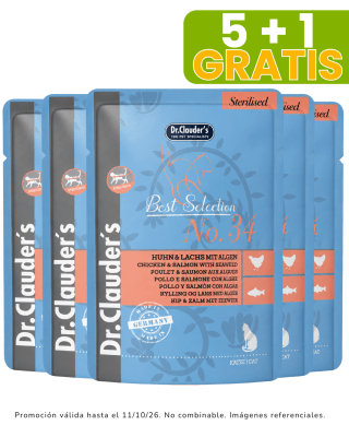 Dr. Clauders Cat Sterilised BS #34 (pollo y salmón con algas) promoción 5 + 1 gratis