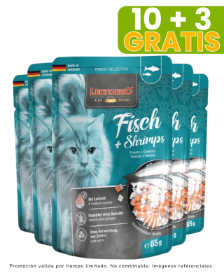 Leonardo Pescado Camarones Pouch 85 gr promoción 10 + 3 gratis
