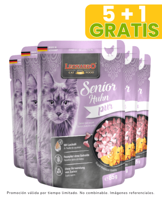 Leonardo Senior Puro Pollo Pouch 85gr - Gato Adulto Mayor promoción  5 + 1 gratis