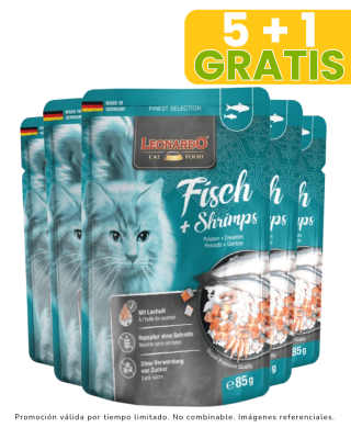 Leonardo Pescado Camarones Pouch 85 gr promoción 5 + 1 gratis
