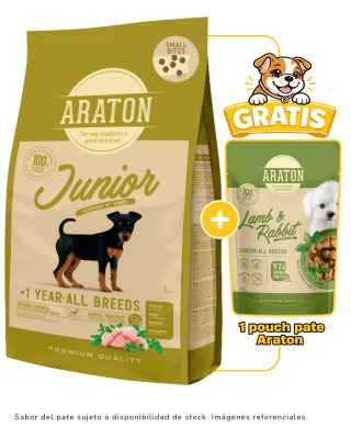 Araton Dog Junior Small Bite Pollo, Pato y Pavo 3kg + Pouch
