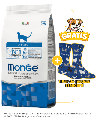 Monge Feline Urinary Chicken - 1.5kg + 1 par de medias talla standard gratis