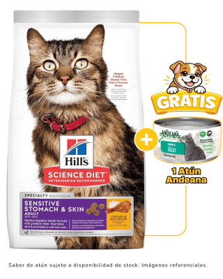 Hills SD Feline Adult Sensitive Stomach and Skin 1.6kg + 1 lata Andeana gratis