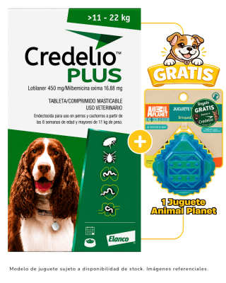 Credelio Plus 11kg -22kg (450 mg) x 3 Tabletas + 1 juguete Animal Planet gratis