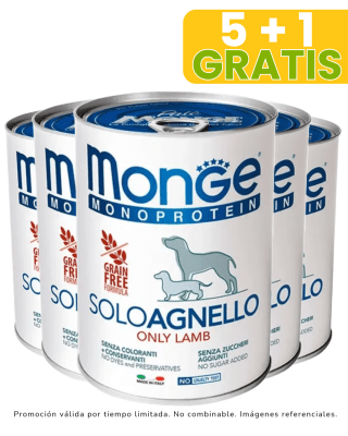 Monge Dog Monoprotein Cordero 400gr promoción 5 + 1 gratis