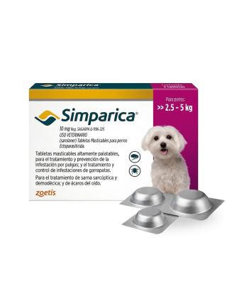 Simparica 10mg 2.5 a 5kg x 3 tabletas
