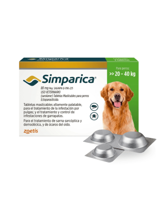 Simparica 80mg 20 a 40kg x 3 tabletas