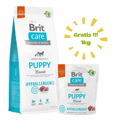 BRIT CARE DOG PUPPY LAMB HYPOALLERGENIC 12kg - Promo + 01 Bolsa de 1kg