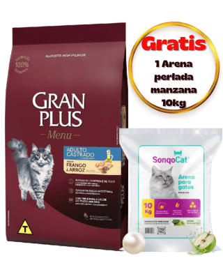 Gran Plus Gato adulto castrado pollo & arroz 10 Kg - Promo Arena Sonqocat