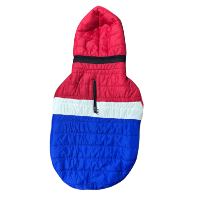 ROPA PO - CASACA CON CAPUCHA COLOR ROJA, BLANCA y AZUL TALLA 5