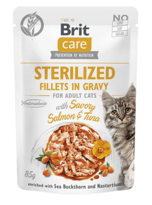 Brit Care Cat Sterilized - Filetes en salsa con Salmón y Atún - 85gr
