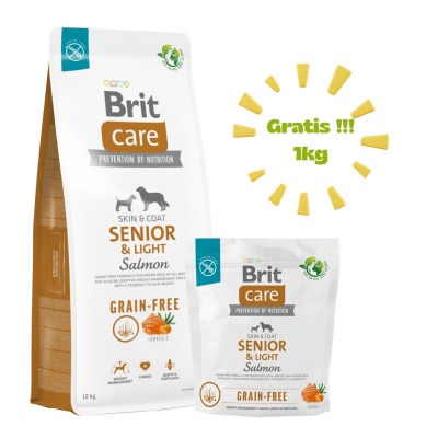 BRIT CARE GRAIN FREE SENIOR & LIGHT SALMÓN 12KG - Promo + 01 Bolsa de 1kg