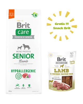 BRIT CARE SENIOR LAMB HYPOALLERGENIC 12kg - PROMO SNACK BRIT JERKY LAMB & CHICKEN