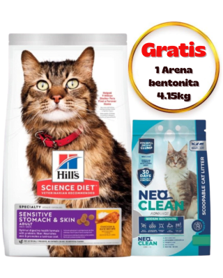 Hills SD Feline Adult Sensitive Stomach and Skin 1.6kg - Promo Neo Clean Bentonita