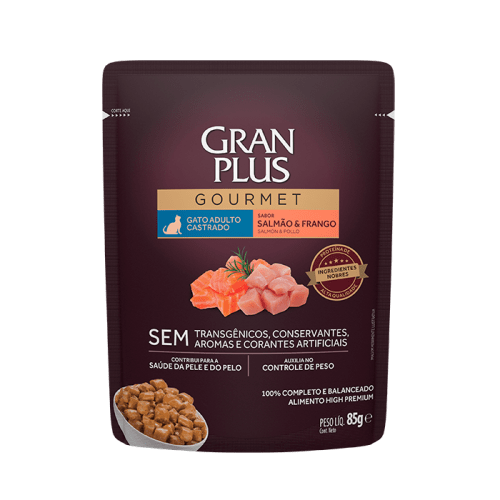 Gran Plus Gourmet Húmedo - Castrato Salmón y Pollo Sachet 85gr1