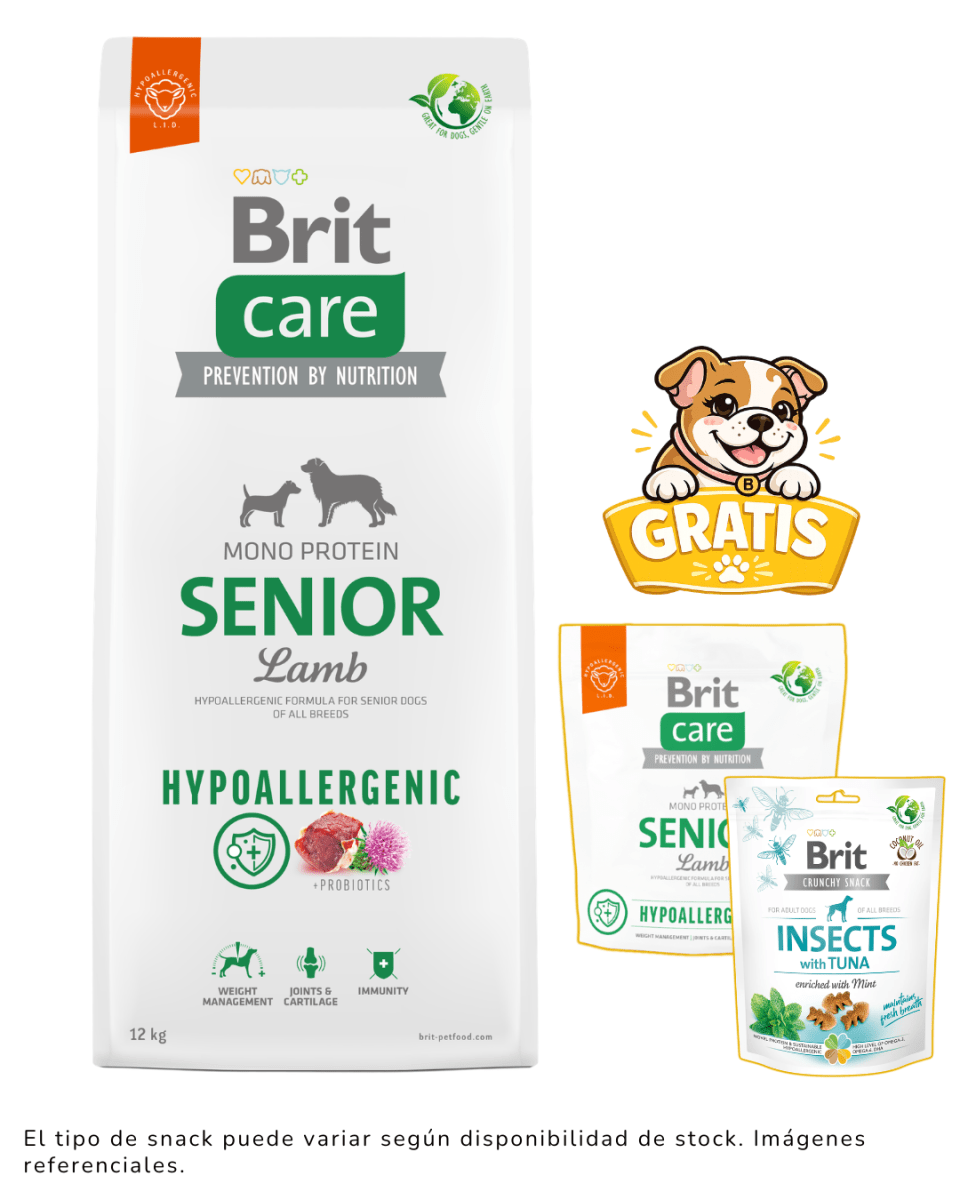BRIT CARE SENIOR LAMB HYPOALLERGENIC 12kg + 1kg & snack gratis1