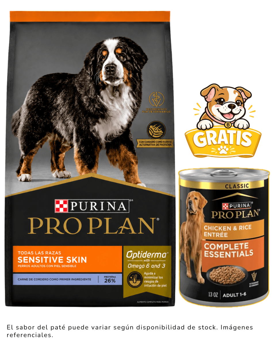 Pro Plan adulto cordero Sensitive Skin todas las razas 15 Kg + 1 Paté Gratis1