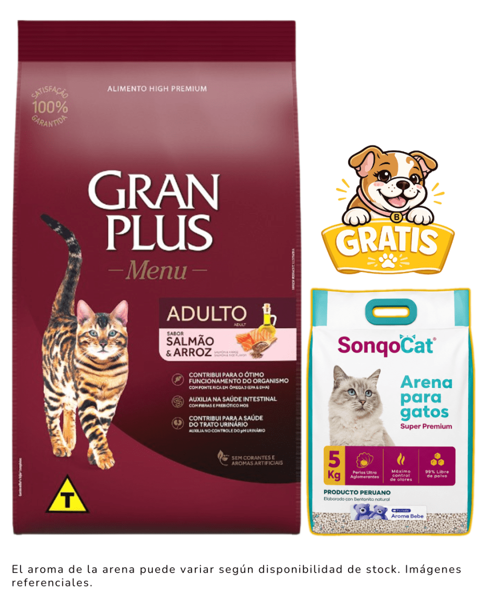 Gran Plus Gato Adulto Salmón & Arroz 10kg + 1 arena gratis1