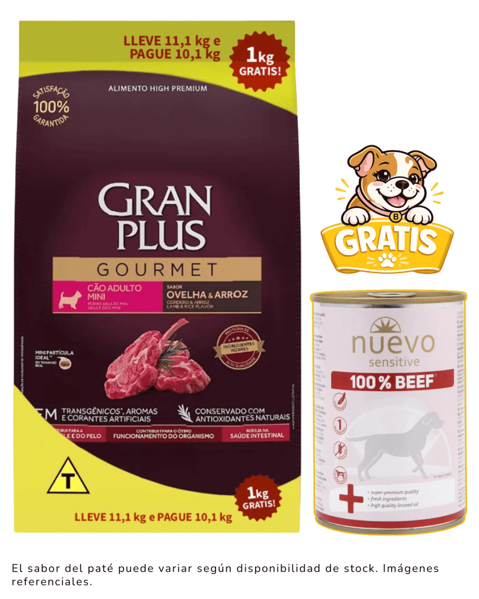 Gran Plus Gourmet Perro Mini Adulto Cordero 10.1kg + 1 paté gratis1