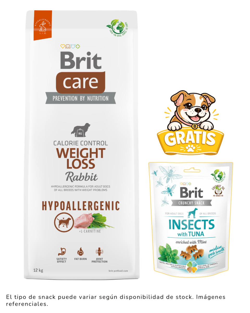 BRIT CARE DOG HYPOALLERGENIC WEIGHT LOSS RABBIT & RICE 12kg + 1 snack gratis1