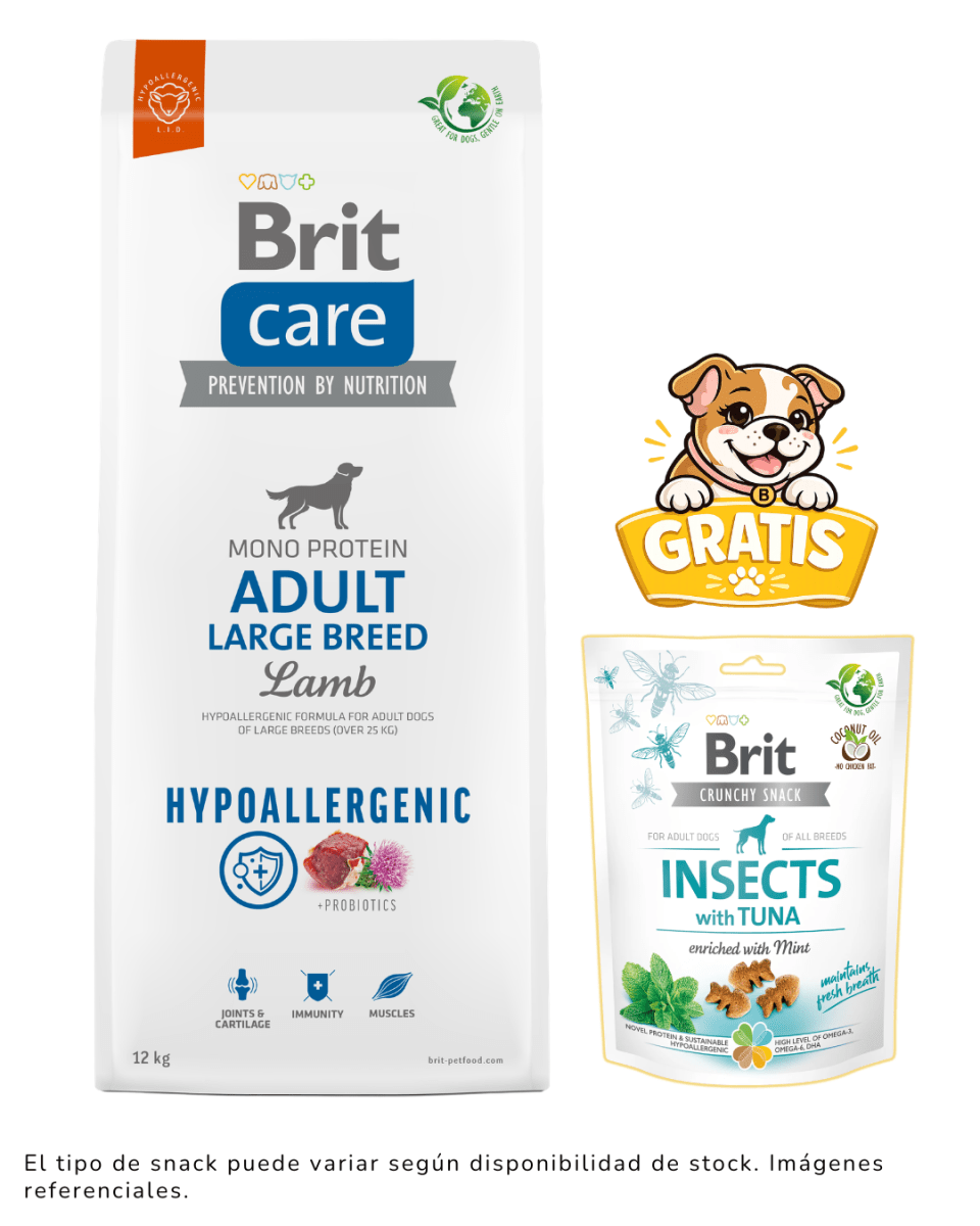 BRIT CARE DOG HYPOALLERGENIC ADULT LARGE BREED LAMB 12kg + 1 snack gratis1