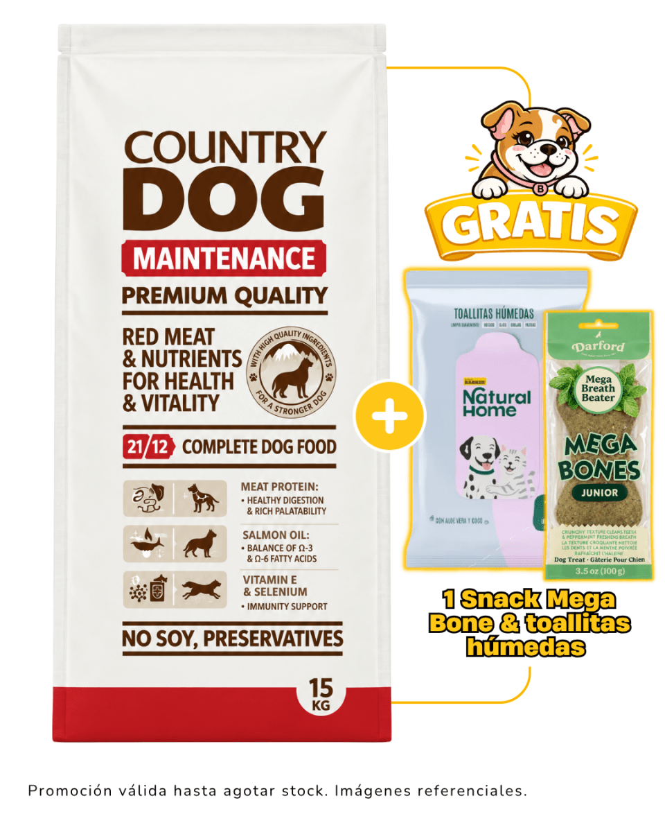 Country Dog Maintenance 15kg + 1 Snack Darford & 1 paquete de toallitas1