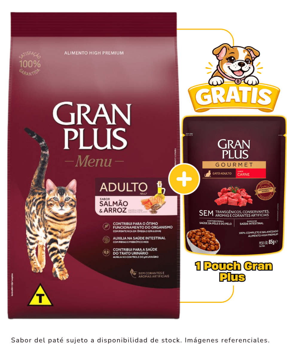 Gran Plus Gato Adulto Salmón & Arroz 3kg + 1 pouch Gran Plus 85 g gratis1