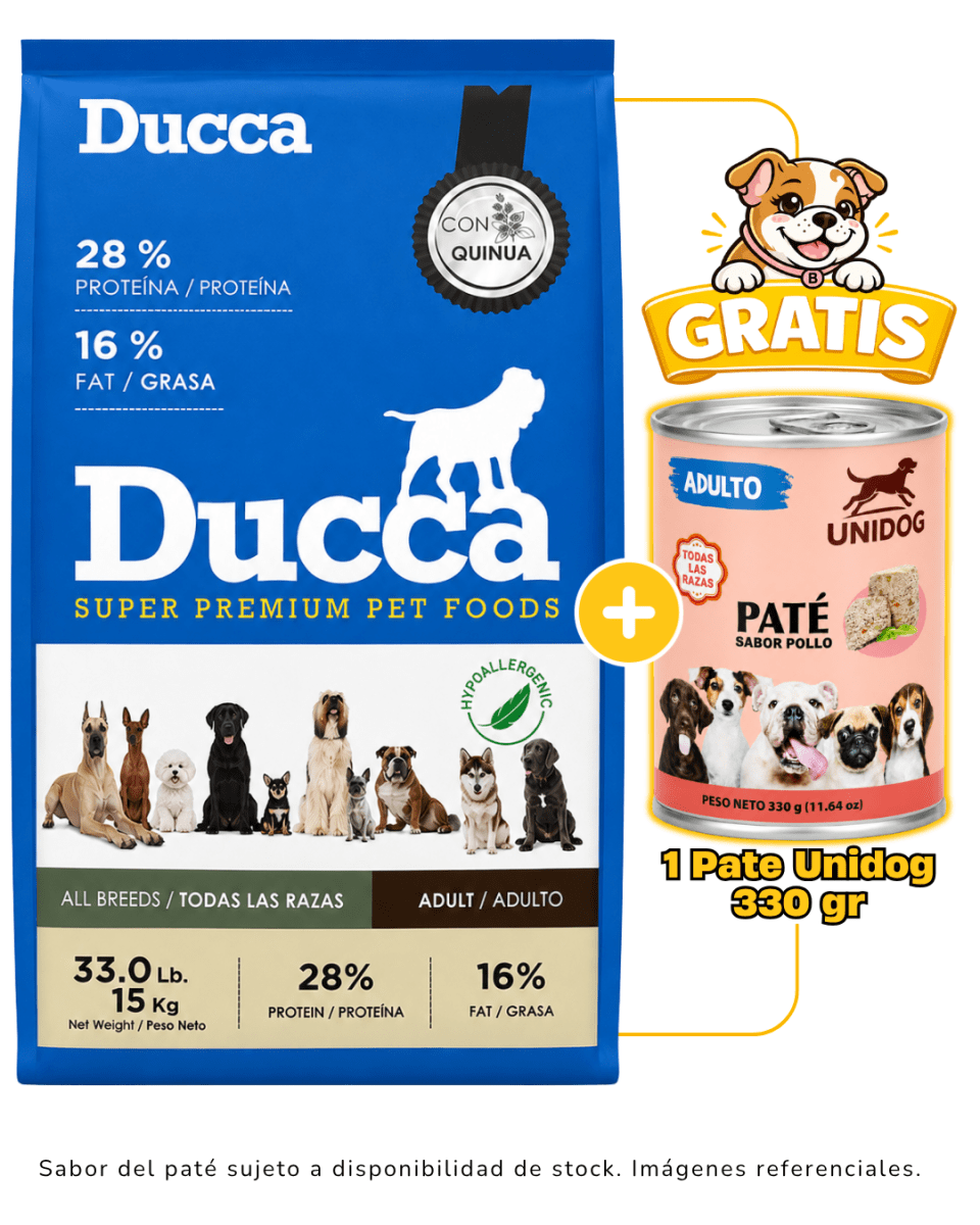 Ducca Adulto Super Premium 15kg + 1 paté Unidog 330gr gratis1