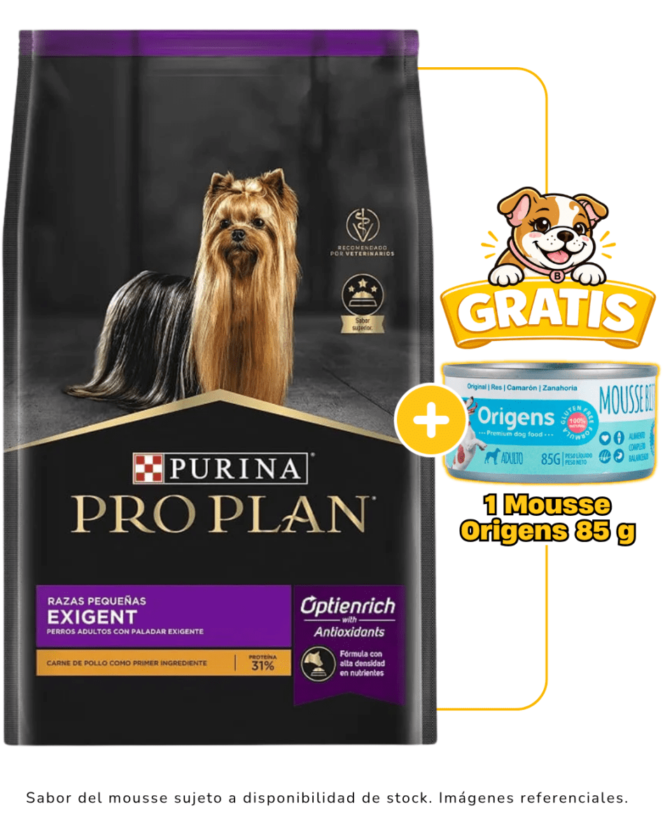 Pro Plan Exigent Dog Small Breed 7.5 Kg + 1 Mousse Origens 85g gratis1