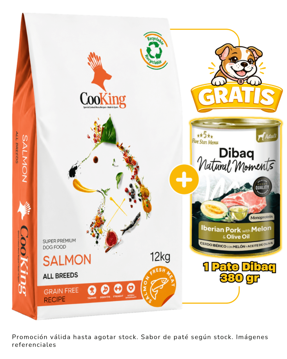 Cooking Dog Food Adult All Breeds Salmon Grain Free 12kg + 1 pate Dibaq 380 gr gratis1