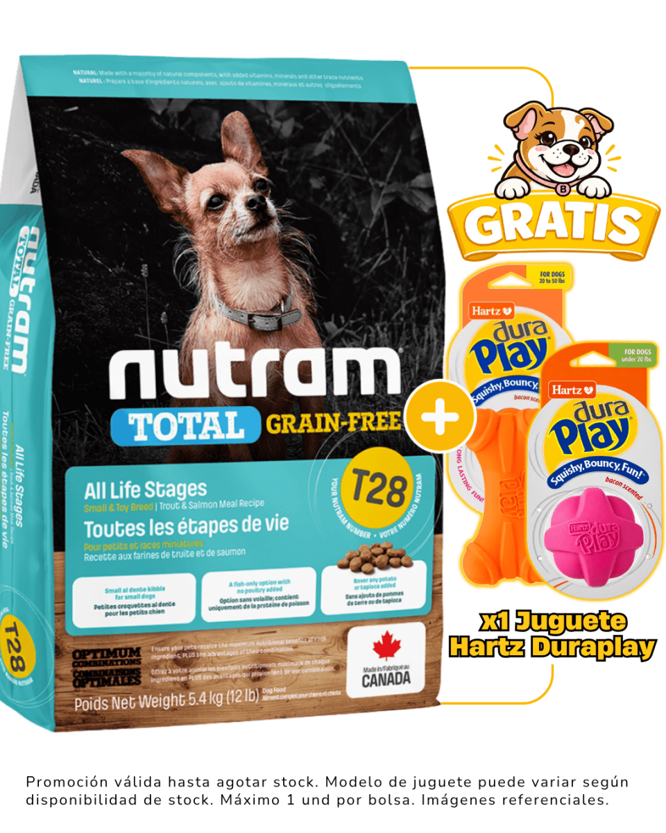 T28 NUTRAM TOTAL GRAIN FREE - SALMÓN & TROUT SMALL DOG 5.4kg + 1 juguete Hartz gratis1