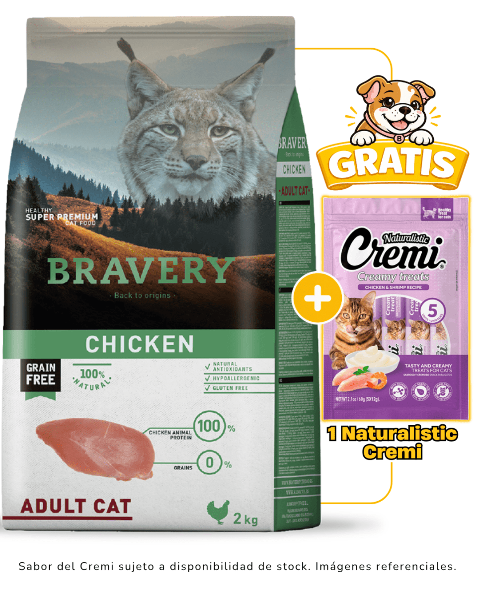 BRAVERY CHICKEN ADULT CAT 2kg + 1 Cremi Naturalistic gratis1