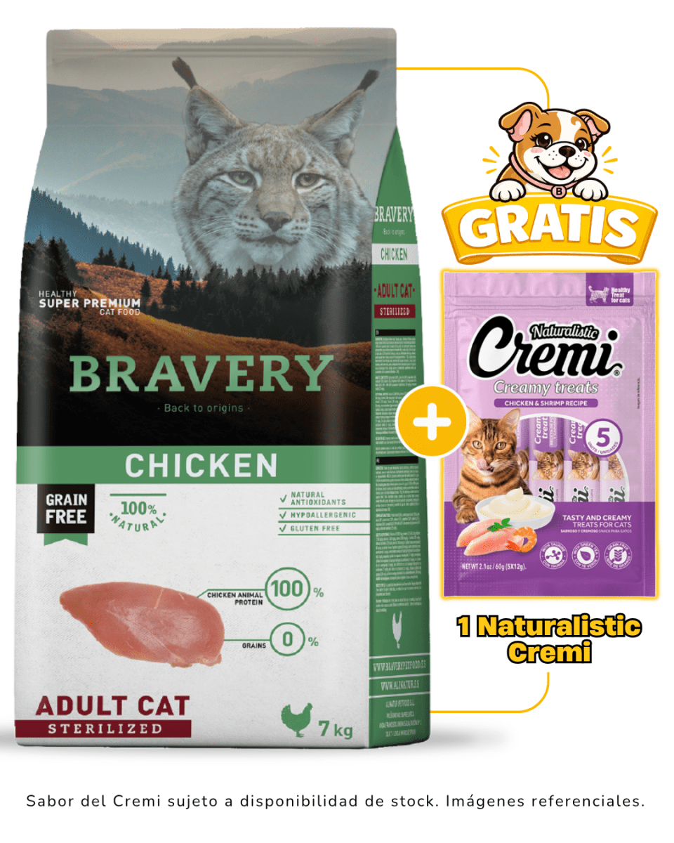 BRAVERY CHICKEN ADULT CAT STERILIZED 7kg + 1 cremi naturalistic gratis1