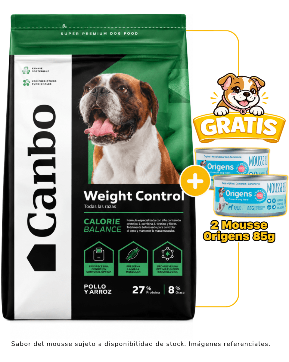 Canbo Adulto Weight Control con Pollo Todas las razas 15kg + 2 mousse Origens 85g gratis1