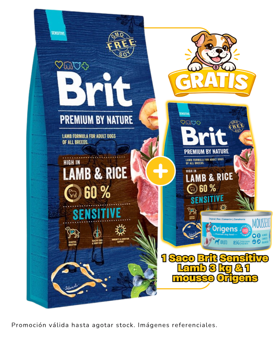 Brit Premium by Nature Sensitive Lamb 15kg + 3kg gratis & 1 mousse Origens 85 gr gratis1
