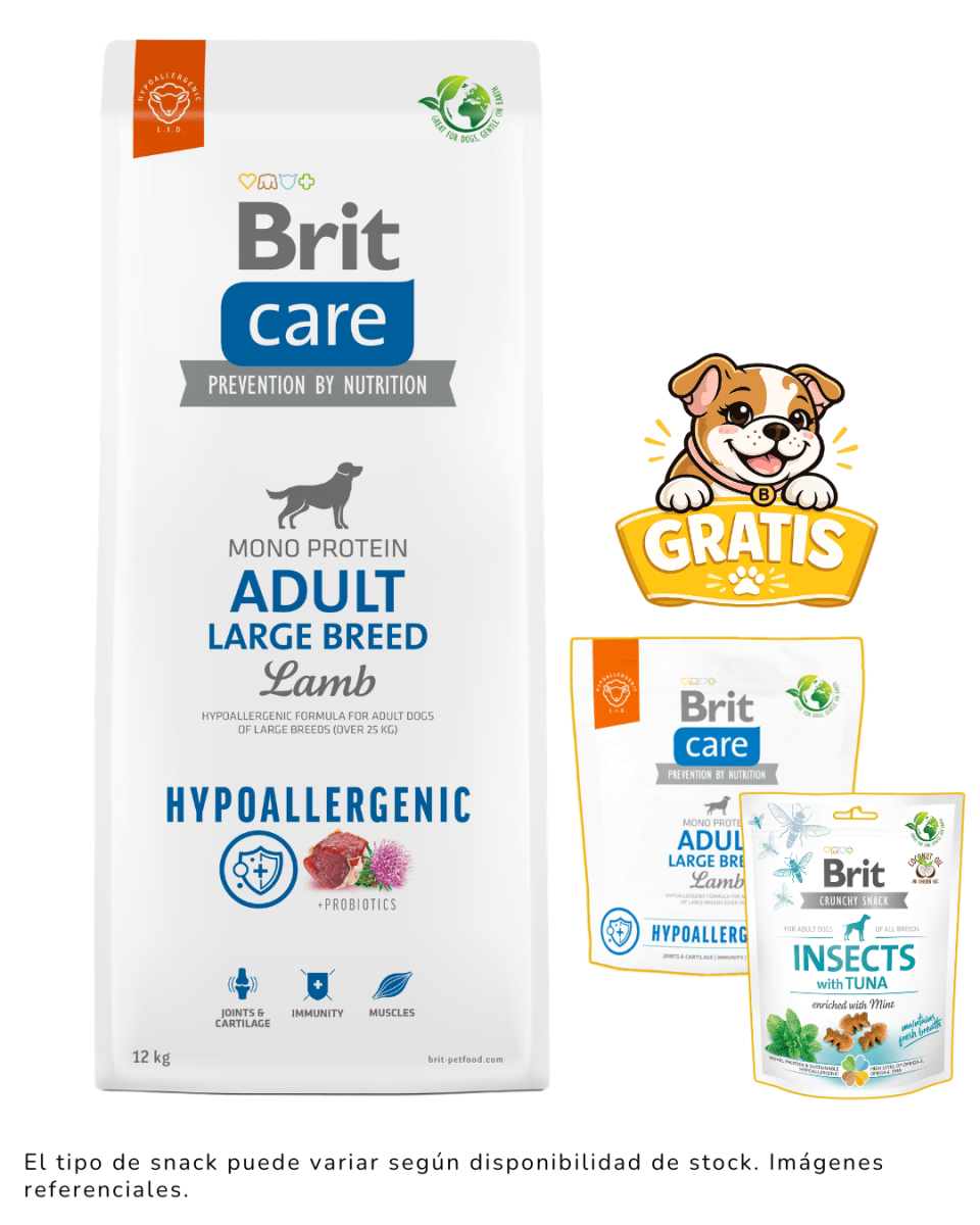 BRIT CARE DOG HYPOALLERGENIC ADULT LARGE BREED LAMB 12kg + 1kg & snack gratis1