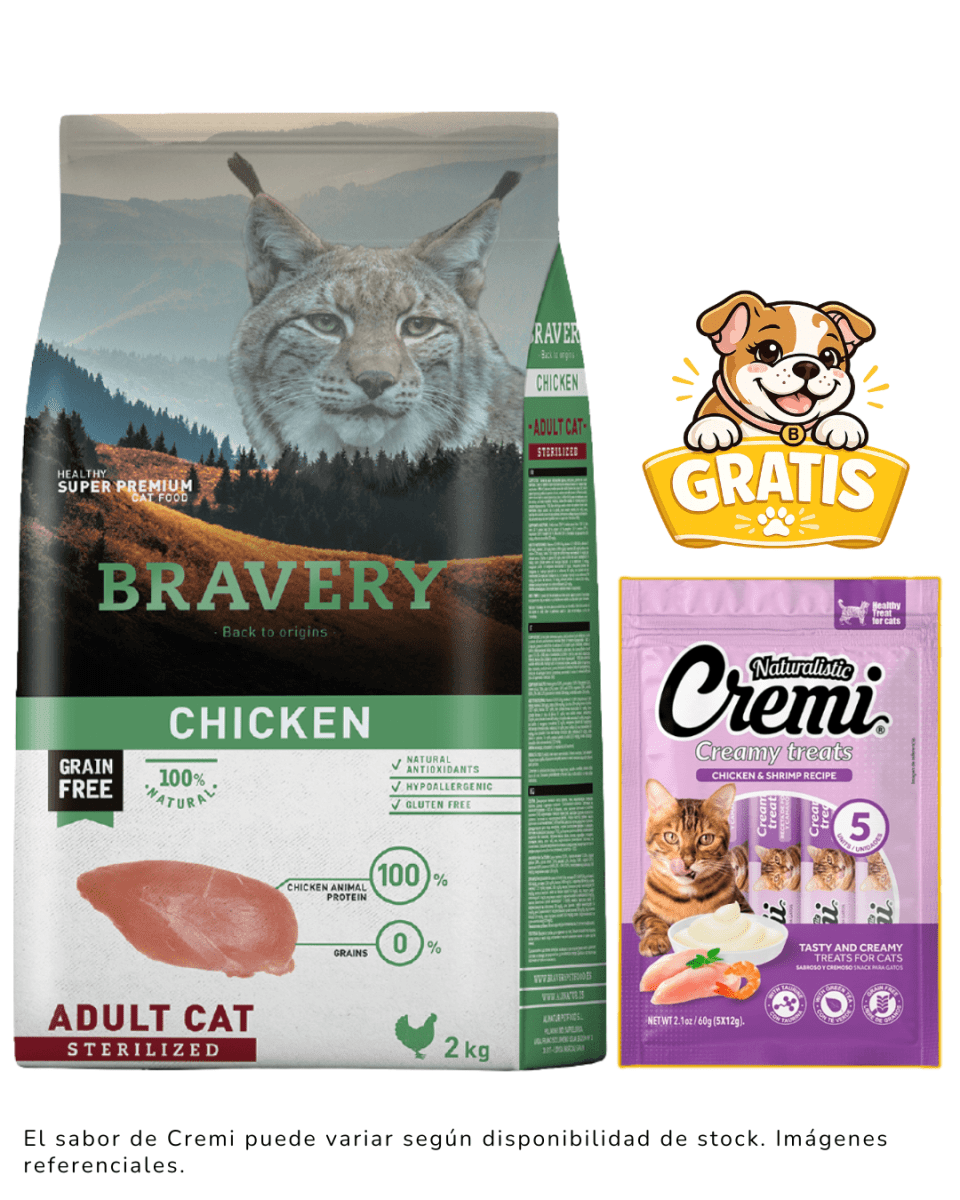 BRAVERY CHICKEN ADULT CAT STERILIZED 2kg + 1 Cremi Naturalistic gratis1